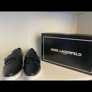 NEW in box Karl Lagerfeld black leather sneakers 7.5